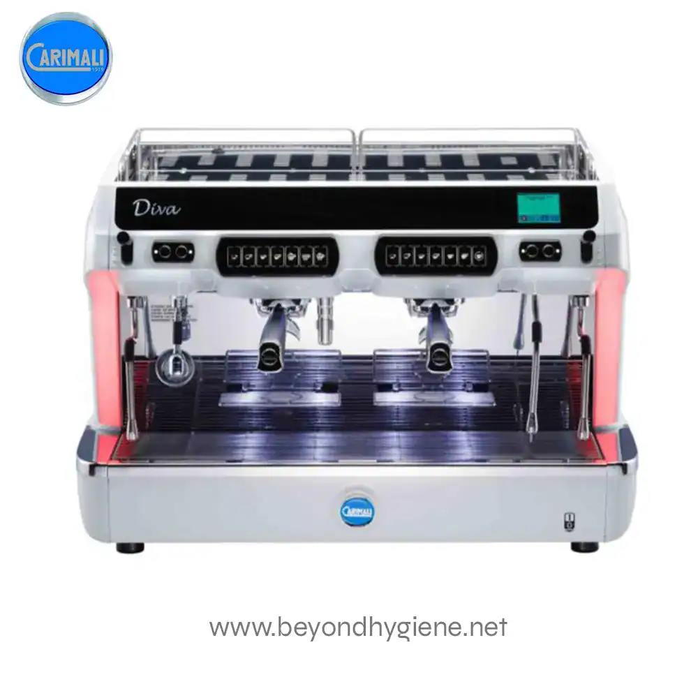 LA CARIMALI ESPRESSO MACHINE DIVA(PREMIUM MODEL) (4) Automatic commercial espresso machine for coffee shops, cafes, and restaurants with dual group heads, modern Touchscreen control, and professional brewing features for high-volume coffee service.