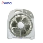 Compact white portable electric fan with adjustable speed controls by iwata, ideal for cooling and ventilation in commercial hygiene environments, suitable for use in Asia.