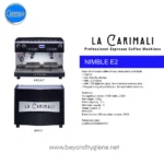 Nimble E2 professional espresso coffee machine for mid-size coffee shops, restaurants, and kiosks with LCD display, LED lights, programmable pre-infusion, and 2-group setup.
