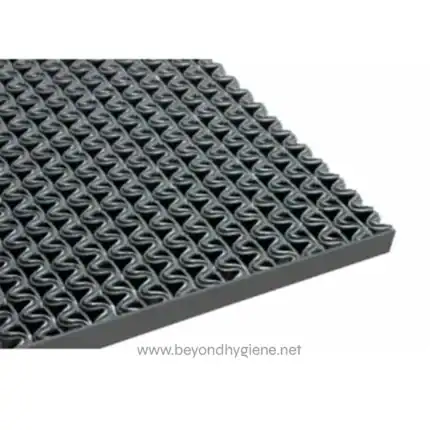 Black anti-slip entry mat with textured surface for enhanced safety at work and public spaces.