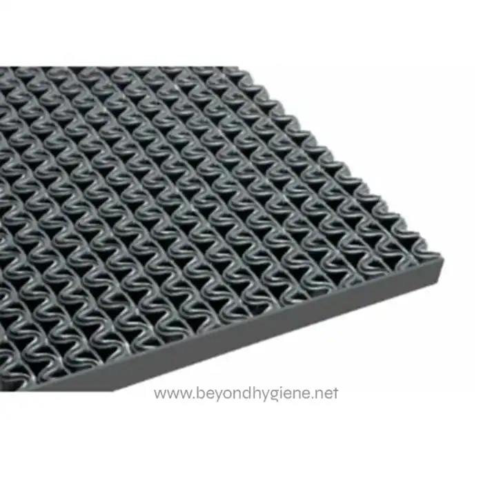 Black anti-slip entry mat with textured surface for enhanced safety at work and public spaces.