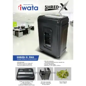 Shred-x pro paper shredder for large office use, 24-sheet capacity, cross-cut security, compact design with casters, ideal for document shredding, energy-efficient 660-watt powerful shredder machine.