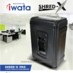 Shred-X Pro paper shredder in modern office setting, emphasizing secure document destruction and office equipment from Beyond Hygiene Asia.