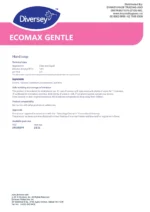 Diversey Ecomax Gentle hand soap in a clear pink liquid formula with mild fragrance, pH 6.5, for institutional hand hygiene; suitable for hospitals, offices, and public places.