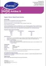 Antibac B disinfectant sanitizer for industrial and healthcare use, with organic chlorine, suitable for surfaces and eggs, ensuring effective germ control and hygiene standards.
