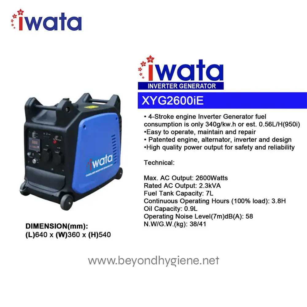 POWER GENERATOR XYG2600iE (1) Iwata inverter generator XYG2600iE for efficient power supply, suitable for industrial and outdoor use in Asia.