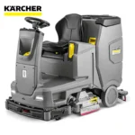 Karcher ride-on floor scrubber for commercial cleaning, featuring advanced squeegee system and long-lasting battery, ideal for large-scale industrial and facility sanitation needs.