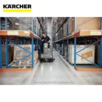 Karcher warehouse cleaning equipment in an industrial storage facility to maintain hygiene standards.