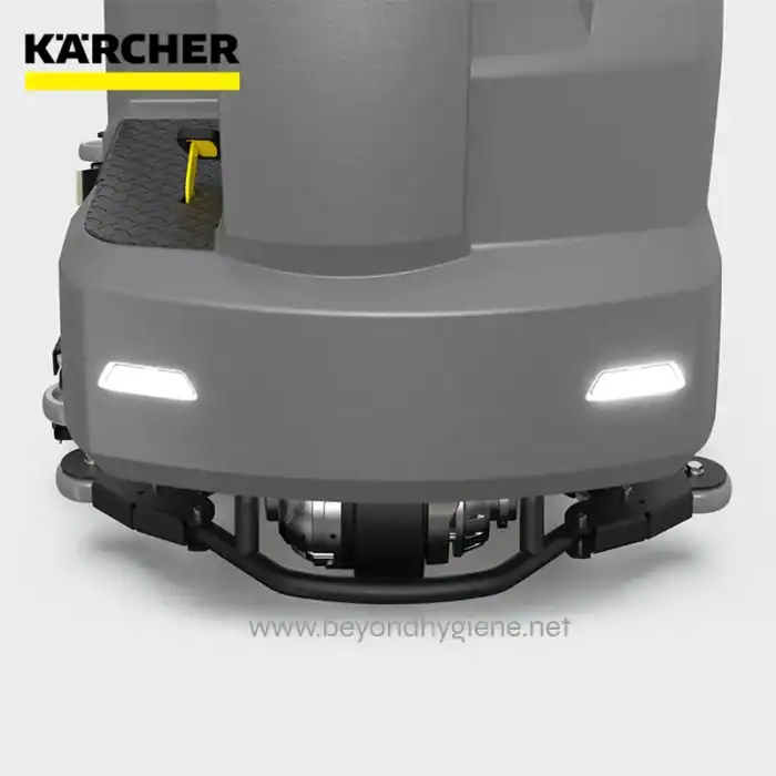Kärcher floor scrubber cleaning machine used in commercial and industrial hygiene applications for efficient floor sanitation and maintenance.