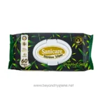 Bamboo wipes package from Beyond Hygiene Asia, eco-friendly and bamboo-based, ideal for sanitary and hygiene use, featuring rainforest mists scent and 60 sheets.