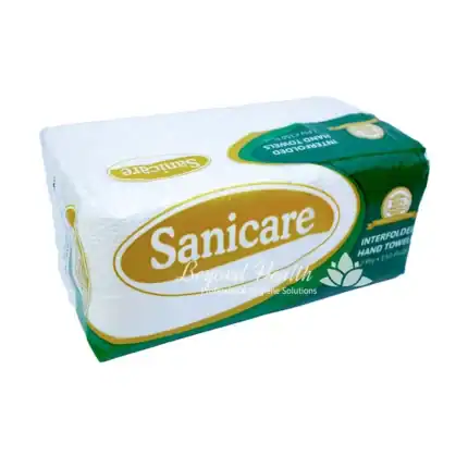 Sanicare hand towel soap packaging for hygiene and sanitation products.