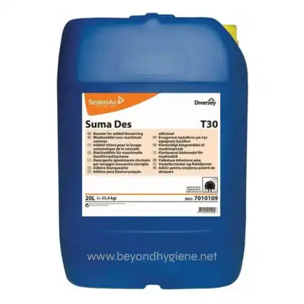 Sealed Air Suma Des T30 dishwasher detergent 20L for industrial and commercial cleaning, ideal for effective degreasing and cleaning in professional kitchens and factories.