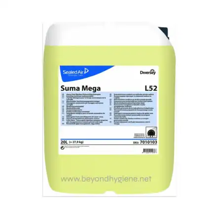 Sealed Air Suma Mega heavy-duty industrial dishwashing detergent for commercial kitchens, hospital, and hospitality cleaning.