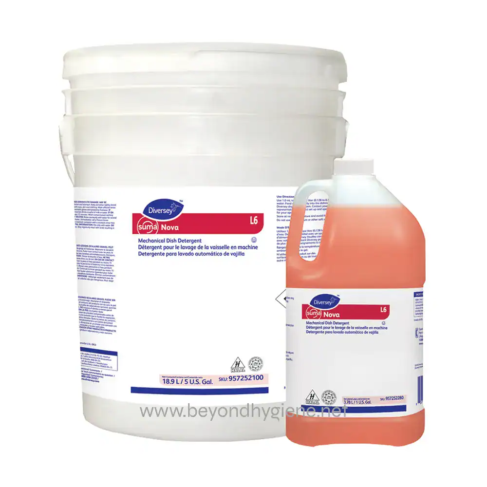 Suma Nova Diversey Suma Nova L6 Mechanical Dish Detergent for commercial dishwashers, 18.9L, effective cleaning solution for professional kitchens and foodservice hygiene.
