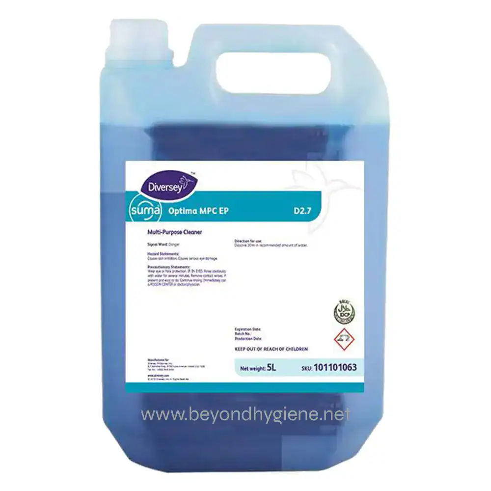 Suma Optima MPC Diversey Suma Optima MPC EP multi-purpose industrial cleaner in 5L container, professional surface disinfectant, suitable for healthcare and commercial cleaning, safe for various surfaces.