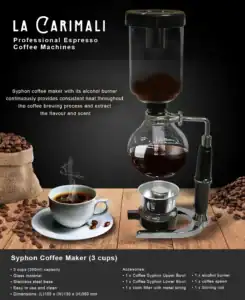 Syphon coffee maker with alcohol burner for professional espresso brewing, perfect for coffee shops and cafes. durable glass design with stainless steel base ensures consistent heat and optimal flavor extraction.