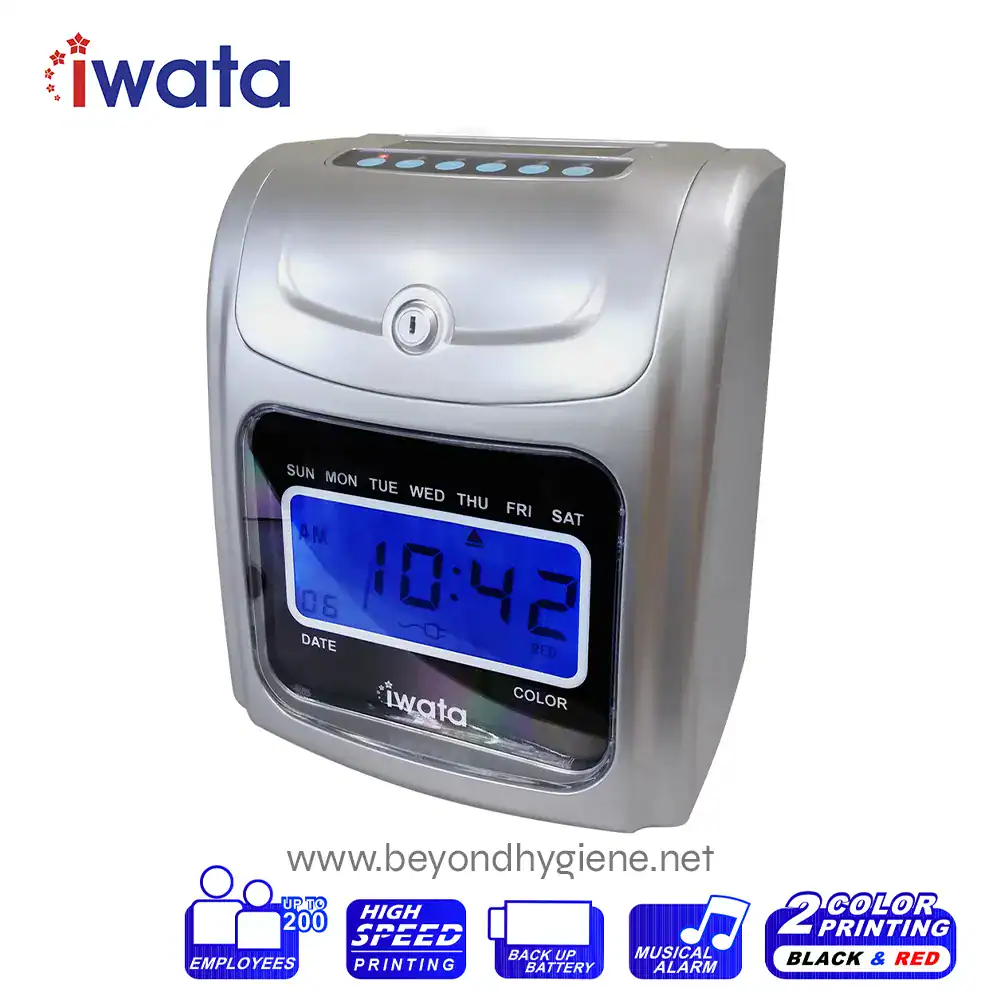 T2OS-2 Bundy Clock (2) Ivata digital clock with alarm and back-up battery for hygiene facilities in Asia, displayed on beyondhygiene.net.