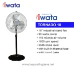 IWata Tornado 18 industrial stand fan, 18 inches, 90 watts, with high air volume and low noise, ideal for commercial and industrial ventilation solutions.
