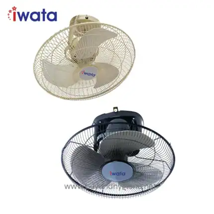 Ceiling fans for commercial spaces, iwata brand, white and black industrial ceiling fans, energy-efficient fans, durable ceiling fan models for Asia installations.