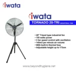 I-wata Tornado 20-TRI industrial fan suitable for commercial and industrial cooling applications, featuring adjustable height and three-speed control for optimal airflow.