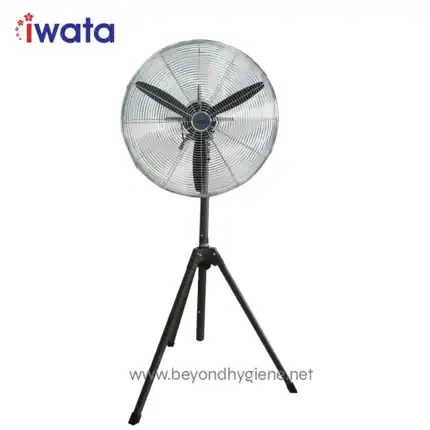 Heavy-duty industrial pedestal fan for commercial ventilation, highlighted by Beyond Hygiene Asia for effective space cooling and air circulation.