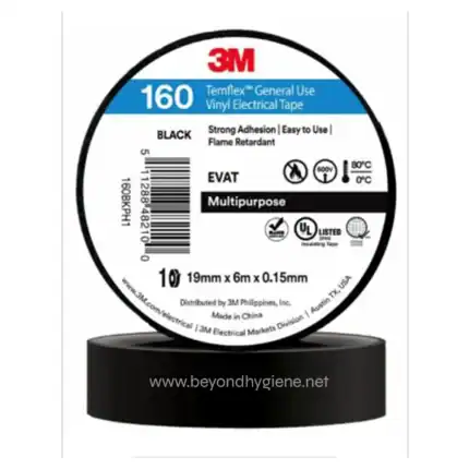 3M Temflex General Use Vinyl Electrical Tape, 160ft, multipurpose black electrical tape for insulation, flame retardant, strong adhesion, easy to use, suitable for wiring and electrical projects.