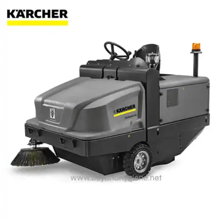 Karcher professional ride-on floor sweeper for industrial and commercial cleaning, ideal for large area sanitation, equipped with advanced brushes and efficient dust control systems.
