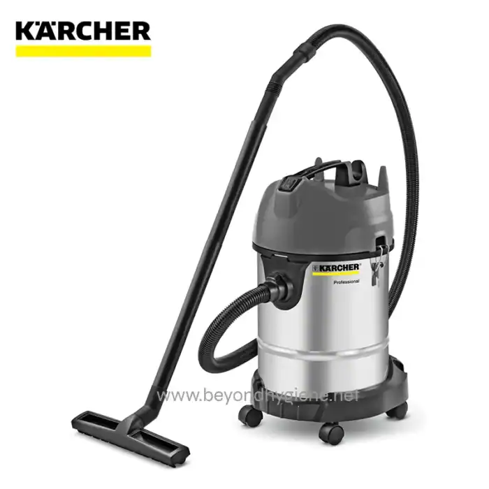 Karcher vacuum cleaner for industrial cleaning, commercial hygiene, and sanitation. Heavy-duty wet and dry vacuum suitable for professional cleaning environments.