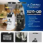 X010-OD on demand commercial coffee grinder for capsule coffee machines, 64mm burr size, 1000g hopper capacity, 350W power, 6-9kg/hour grinding rate, compact size and durable build from Beyond Hygiene Asia.