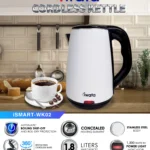 Electric cordless kettle for quick boiling with boildry protection, sleek design, and 1.8L capacity, ideal for home or office use.
