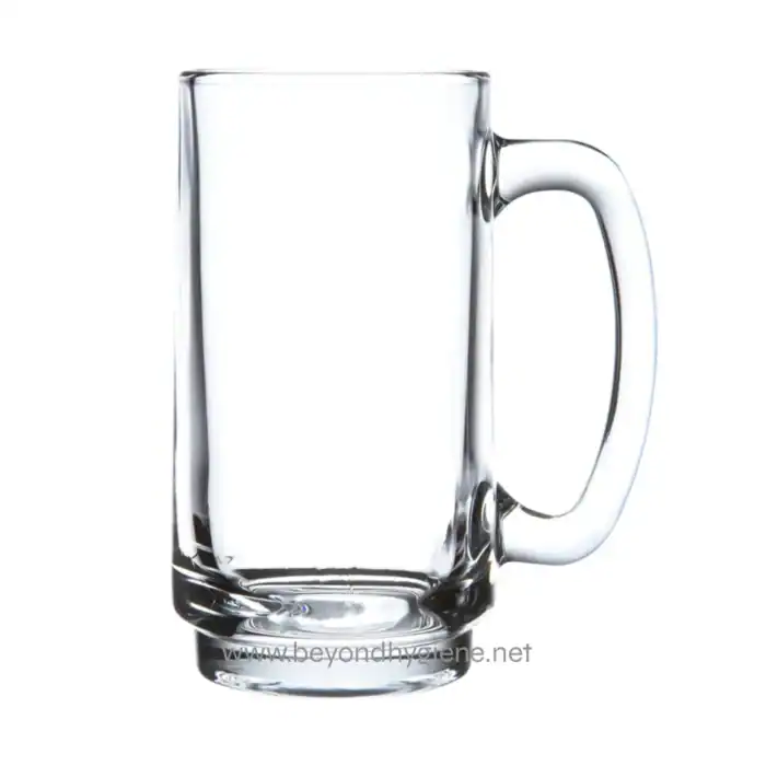 Clear glass mug for beverages, ideal for cleaning and sanitation in hygiene standards - Beyond Hygiene Asia.