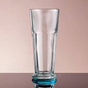 Clear tall drinking glass, perfect for beverages, arranged on a reflective surface with a neutral background.