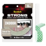 Scotch Strong double-sided mounting tape for indoor use, ideal for painted walls, holds up to 6kg, 1 meter length, perfect for home and office wall mounting solutions.