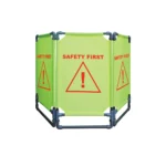 Warning sign for safety first at hygiene and sanitation zones, emphasizing the importance of safety precautions.