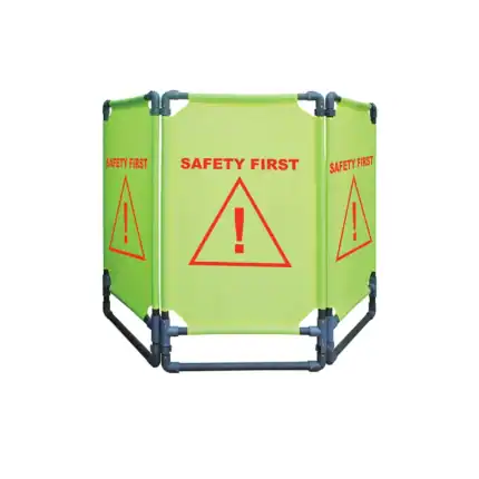 Warning sign for safety first at hygiene and sanitation zones, emphasizing the importance of safety precautions.