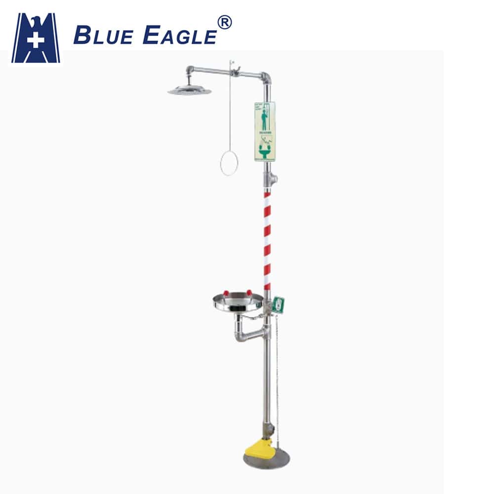 BLUE EAGLE EMERGENCY EYEWASH AND SHOWER EW607 Hand hygiene station with showerhead and sanitizer dispenser – essential for healthcare safety and infection control.