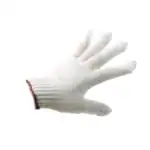 White cleaning or work glove made of knitted fabric, ideal for hygiene and safety purposes in industrial or cleaning environments.