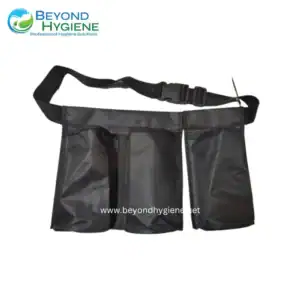 Black waterproof bag with adjustable strap, ideal for hygiene and sanitation purposes in professional settings. Durable, lightweight, and secure for carrying hygiene essentials.