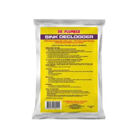 Sink declogger packet by Dr. Plumber for effective drain cleaning, clog removal, and preventing slow drains, ideal for household plumbing maintenance.