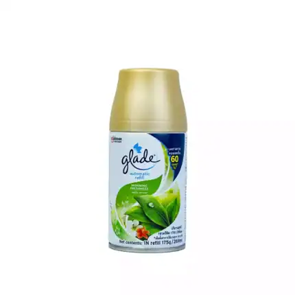 Glade automatic air freshener refill with morning freshness scent, 175g, long-lasting up to 60 days, ideal for hygiene and deodorizing spaces.
