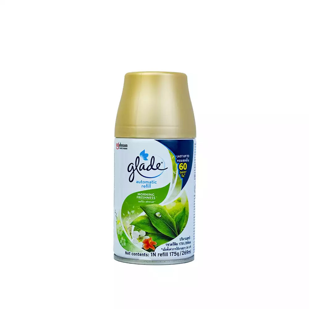 Glade Automatic Spray Refill 175g 269ml Morning Fresh Glade automatic air freshener refill with morning freshness scent, 175g, long-lasting up to 60 days, ideal for hygiene and deodorizing spaces.
