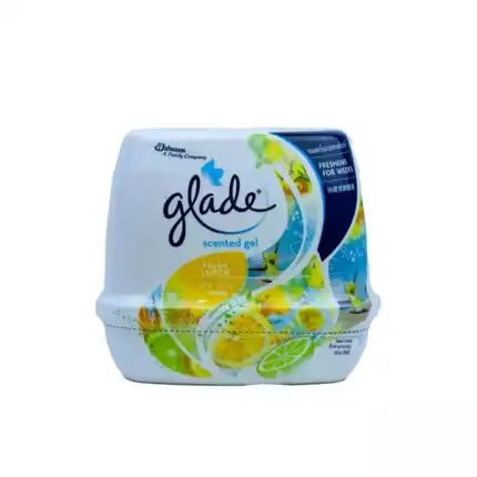 Glade scented gel air Fresh Lemon air freshener, provides long-lasting freshness for homes and offices, ideal for maintaining a clean, fragrant environment with a citrus scent.