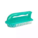 Bright teal cleaning scrub brush with ergonomic handle for hygiene and sanitation cleaning.