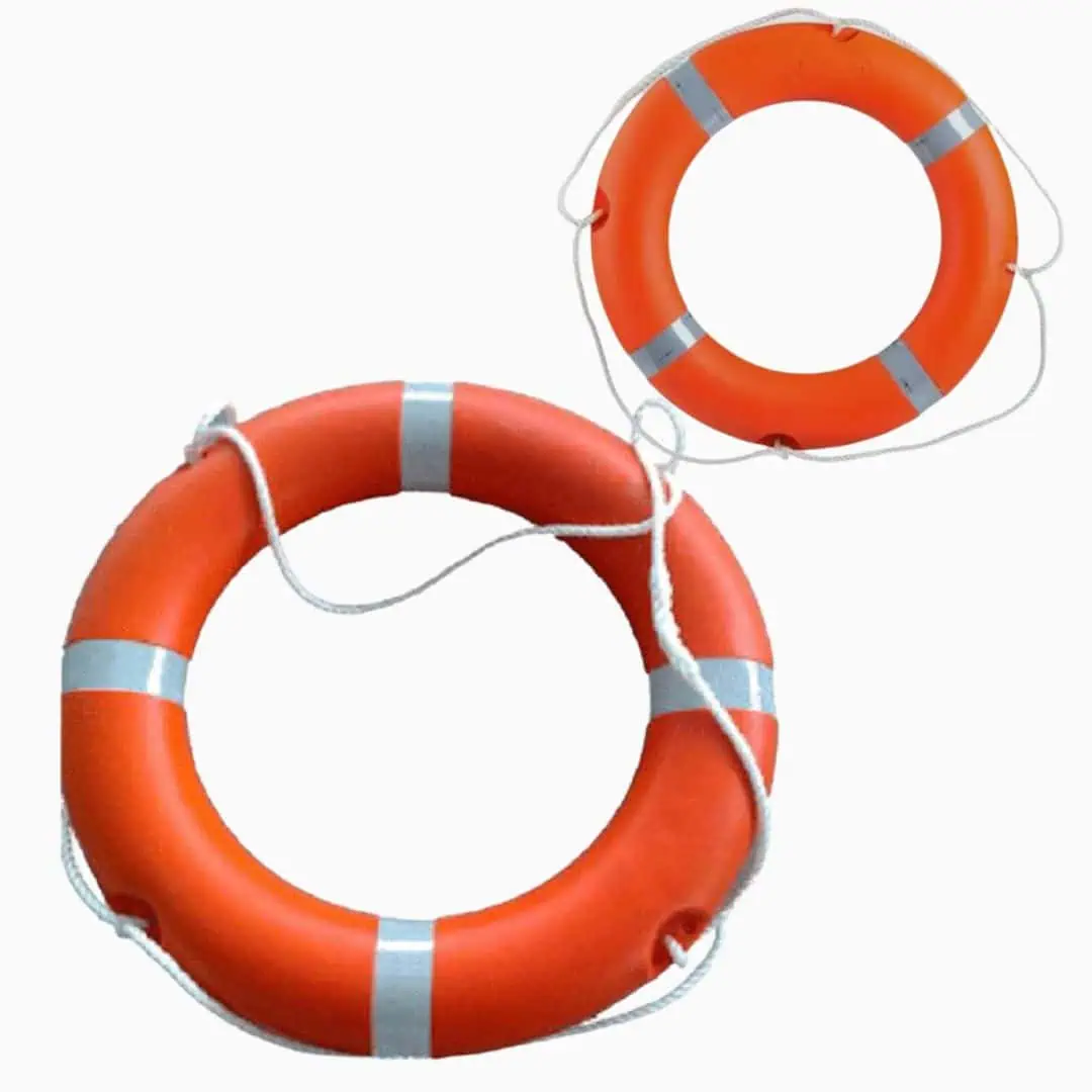 Lifebuoy safety rings for water rescue and safety, carrier in outdoor, boating, or swimming environments.