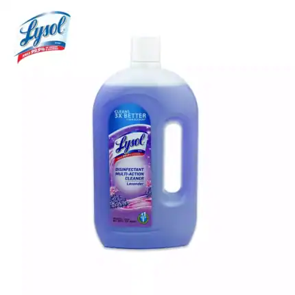 Lysol Lavender disinfectant multi-action cleaner bottle, used for sanitizing surfaces and promoting hygiene in commercial and residential spaces.