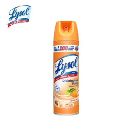 Lysol disinfectant spray bottle emphasizing germ-killing and hygiene, ideal for cleaning and sanitation in Asian markets and professional cleaning services.