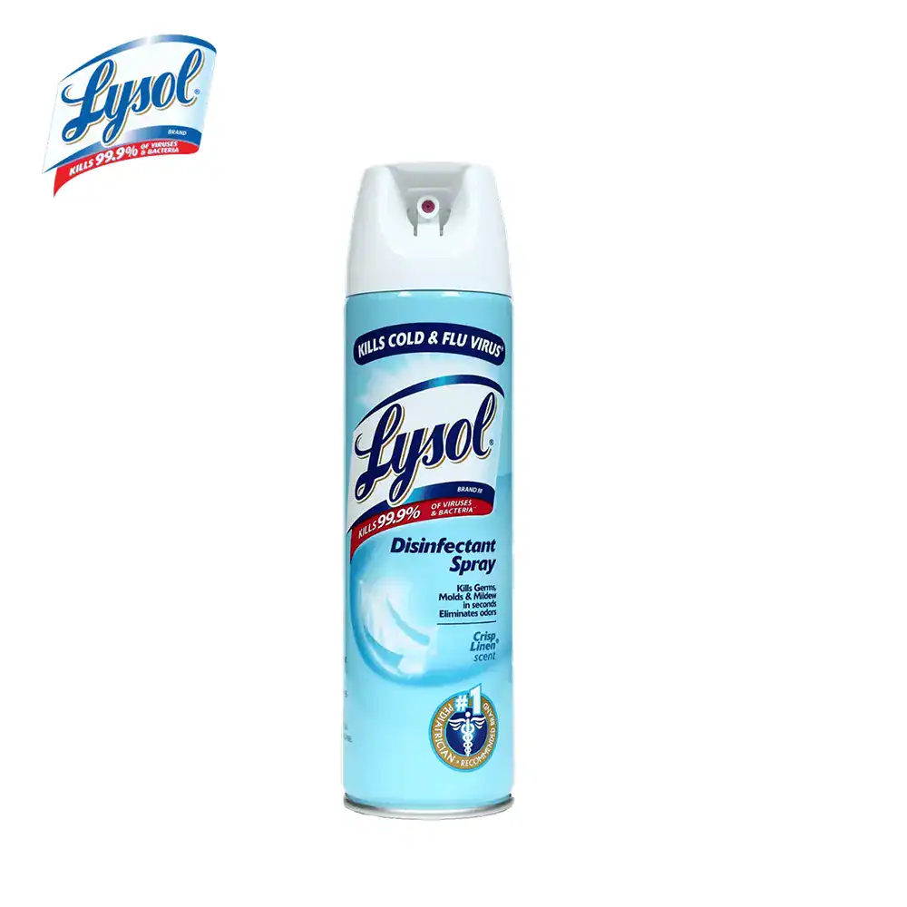 Lysol Disinfectant Spray 340g- Crisp Linen Lysol disinfectant spray for effective viruses and bacteria control, ideal for hygiene, cleaning, and sterilization in commercial and healthcare settings.