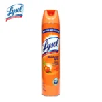 Lysol disinfectant spray can for effective germ and bacteria elimination, kills 99.9% of germs, ideal for disinfecting surfaces, with a citrus and meadow scent, perfect for home hygiene.
