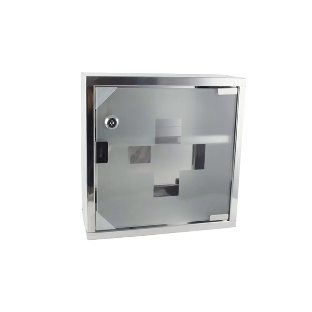 MEDICINE BOX Stainless steel medical waste disposal cabinet, wall-mounted biological hazard container for hospitals and clinics.