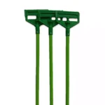 Plastic garden tool with three prongs, green color, used for planting or aerating soil.